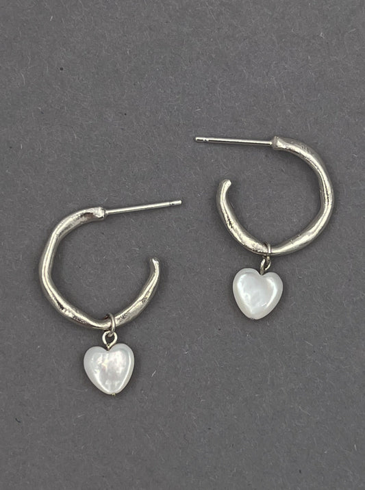 MOTHER OF PEARL PUFFY HEART HOOPS